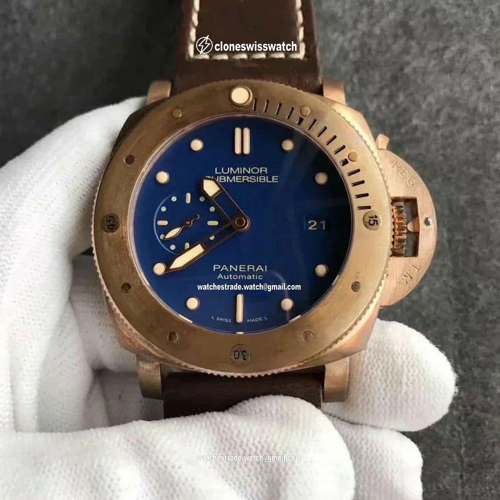PAM968 V Bronzo VSF 1:1 Best Edition Brown Ceramic Bezel and Dial on Blue Calfskin Strap P.9010 Clone PAM968 V Bronzo VSF 1:1 Best Edition Brown Ceramic Bezel and Dial on Blue Calfskin Strap P.9010 Clone