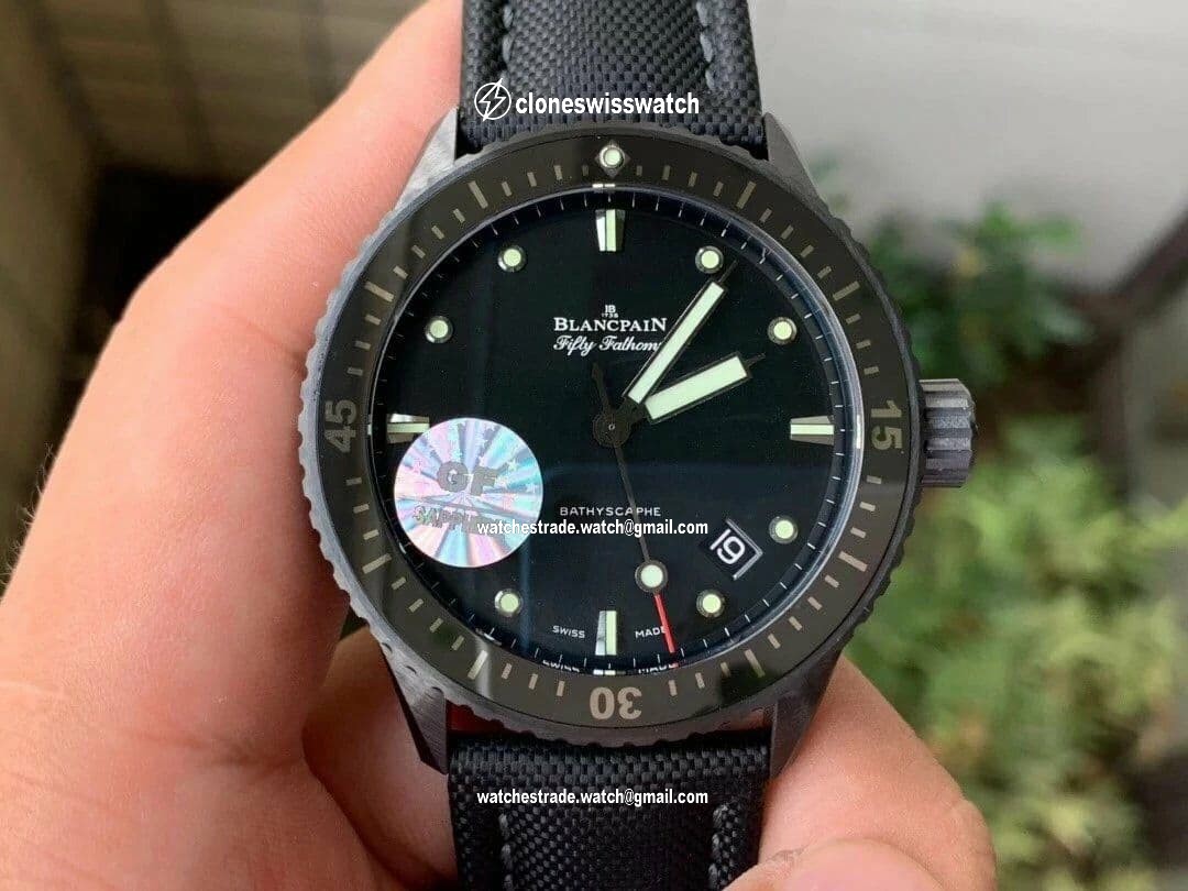 Fifty Fathoms Bathyscaphe Black Ceramic GF 1:1 Best Edition Black Dial on Black Sail-Canvas Strap A1315 Fifty Fathoms Bathyscaphe Black Ceramic GF 1:1 Best Edition Black Dial on Black Sail-Canvas Strap A1315