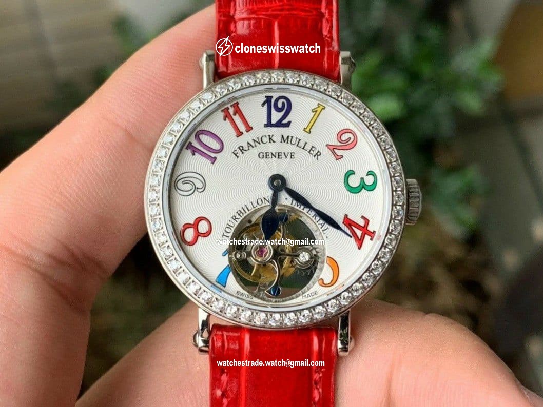 Color Dreams Tourbillon SS Diamond Bezel Arabic Numerals Markers on Red Croco Leather Strap Color Dreams Tourbillon SS Diamond Bezel Arabic Numerals Markers on Red Croco Leather Strap