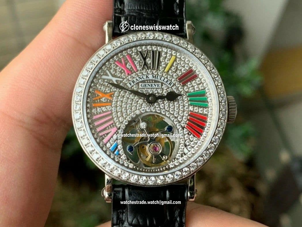 Color Dreams Tourbillon SS Diamond Roman Numerals Markers on Black Croco Leather Strap Color Dreams Tourbillon SS Diamond Roman Numerals Markers on Black Croco Leather Strap