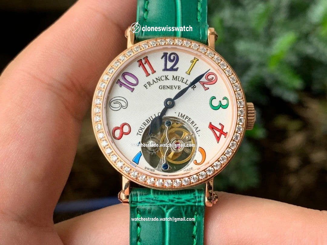 Color Dreams Tourbillon RG Diamond Bezel Arabic Numerals Markers on Green Croco Leather Strap Color Dreams Tourbillon RG Diamond Bezel Arabic Numerals Markers on Green Croco Leather Strap