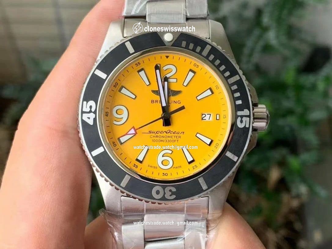 Superocean Automatic 44 TF 1:1 Best Edition Yellow Dial Black Bezel on SS Bracelet A2824 Superocean Automatic 44 TF 1:1 Best Edition Yellow Dial Black Bezel on SS Bracelet A2824