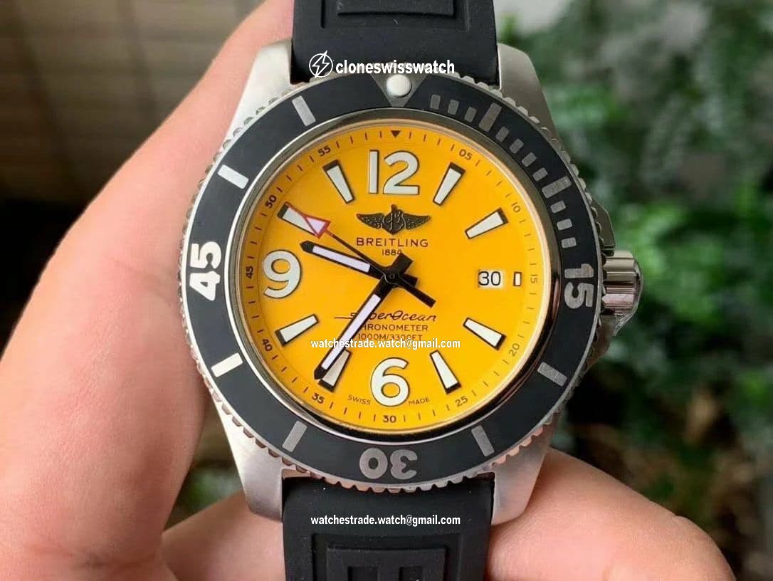 Superocean Automatic 44 TF 1:1 Best Edition Yellow Dial Black Bezel on Black Rubber Strap A2824 Superocean Automatic 44 TF 1:1 Best Edition Yellow Dial Black Bezel on Black Rubber Strap A2824