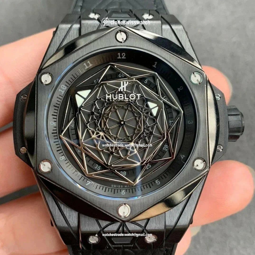 Big Bang Unico Sang Bleu Titanium Black HBF Skeleton Dial on Black Gummy Strap HUB1213 Big Bang Unico Sang Bleu Titanium Black HBF Skeleton Dial on Black Gummy Strap HUB1213