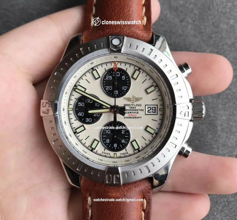 Colt Chronograph 44mm PVD WhiteTextured Dial on Leather Strap A7750 Colt Chronograph 44mm PVD WhiteTextured Dial on Leather Strap A7750