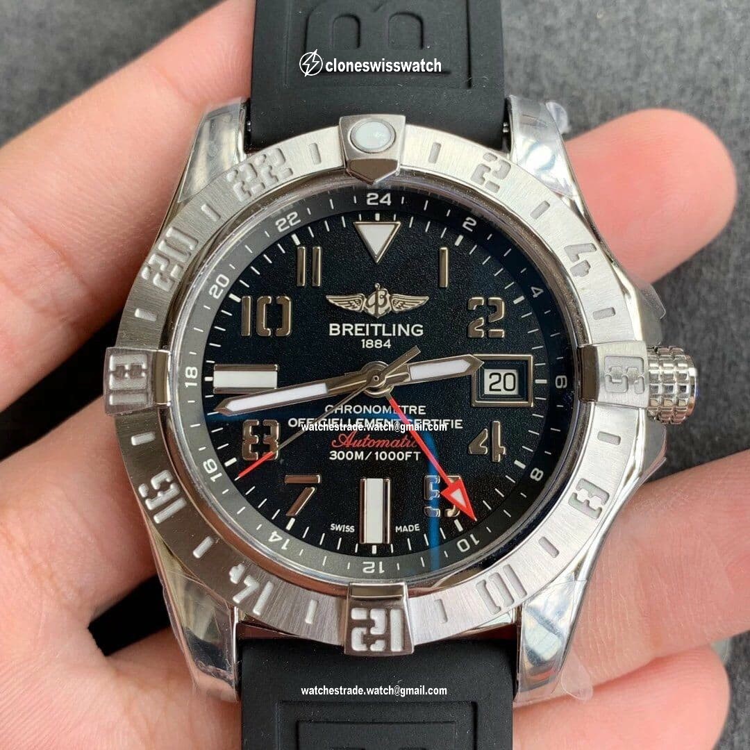 Avenger GMT SS GF 1:1 Best Edition Black Dial Roman Markers on Black rubber Strap A2836 V2 Avenger GMT SS GF 1:1 Best Edition Black Dial Roman Markers on Black rubber Strap A2836 V2