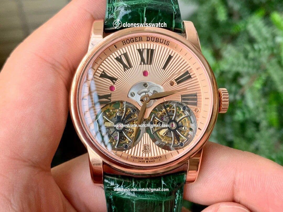 HOMMAGE DOUBLE FLYING TOURBILLON RG JBF GOLD DIAL ON GREEN CROCO LEATHER STRAP HOMMAGE DOUBLE FLYING TOURBILLON RG JBF GOLD DIAL ON GREEN CROCO LEATHER STRAP