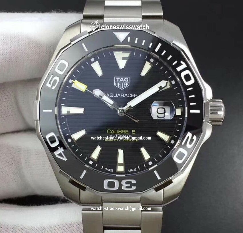 Aquaracer Calibre 5 SS 43mm KOR 1:1 Best Edition Black Ceramic Bezel Black Dial on SS Bracelet SW200 Aquaracer Calibre 5 SS 43mm KOR 1:1 Best Edition Black Ceramic Bezel Black Dial on SS Bracelet SW200