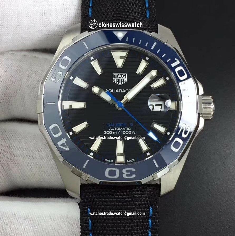 Aquaracer Calibre 5 SS 43mm OXF 1:1 Best Edition Ceramic Bezel Black Dial "Single Blue" on Nylon Strap SW200 Aquaracer Calibre 5 SS 43mm OXF 1:1 Best Edition Ceramic Bezel Black Dial "Single Blue" on Nylon Strap SW200