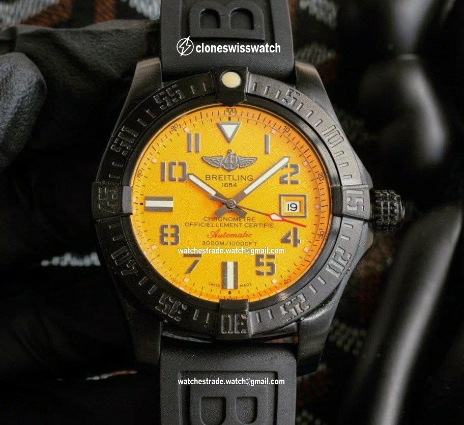 Breitling Avenger Yellow Dial on Black Rubber Strap Breitling Avenger Yellow Dial on Black Rubber Strap