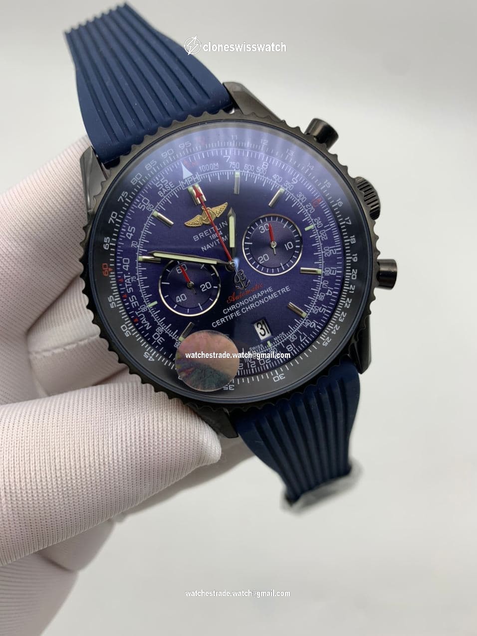 Breitling Navitimer Full Black High Version on Blue Rubber Strap Breitling Navitimer Full Black High Version on Blue Rubber Strap