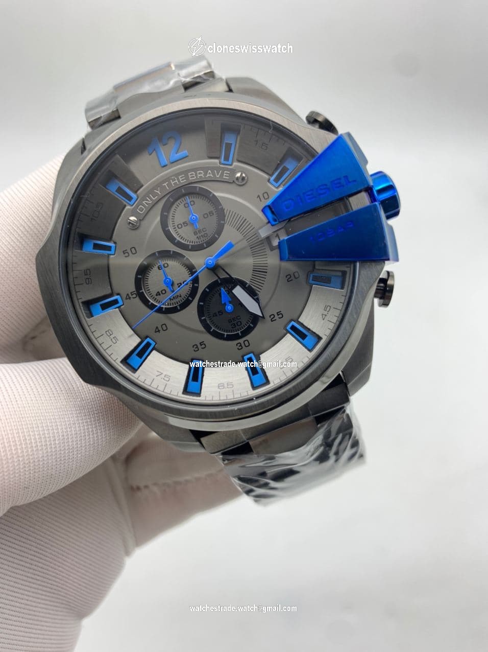 Diesel Full Grey Blue Numbers On Grey SS Strap Diesel Full Grey Blue Numbers On Grey SS Strap