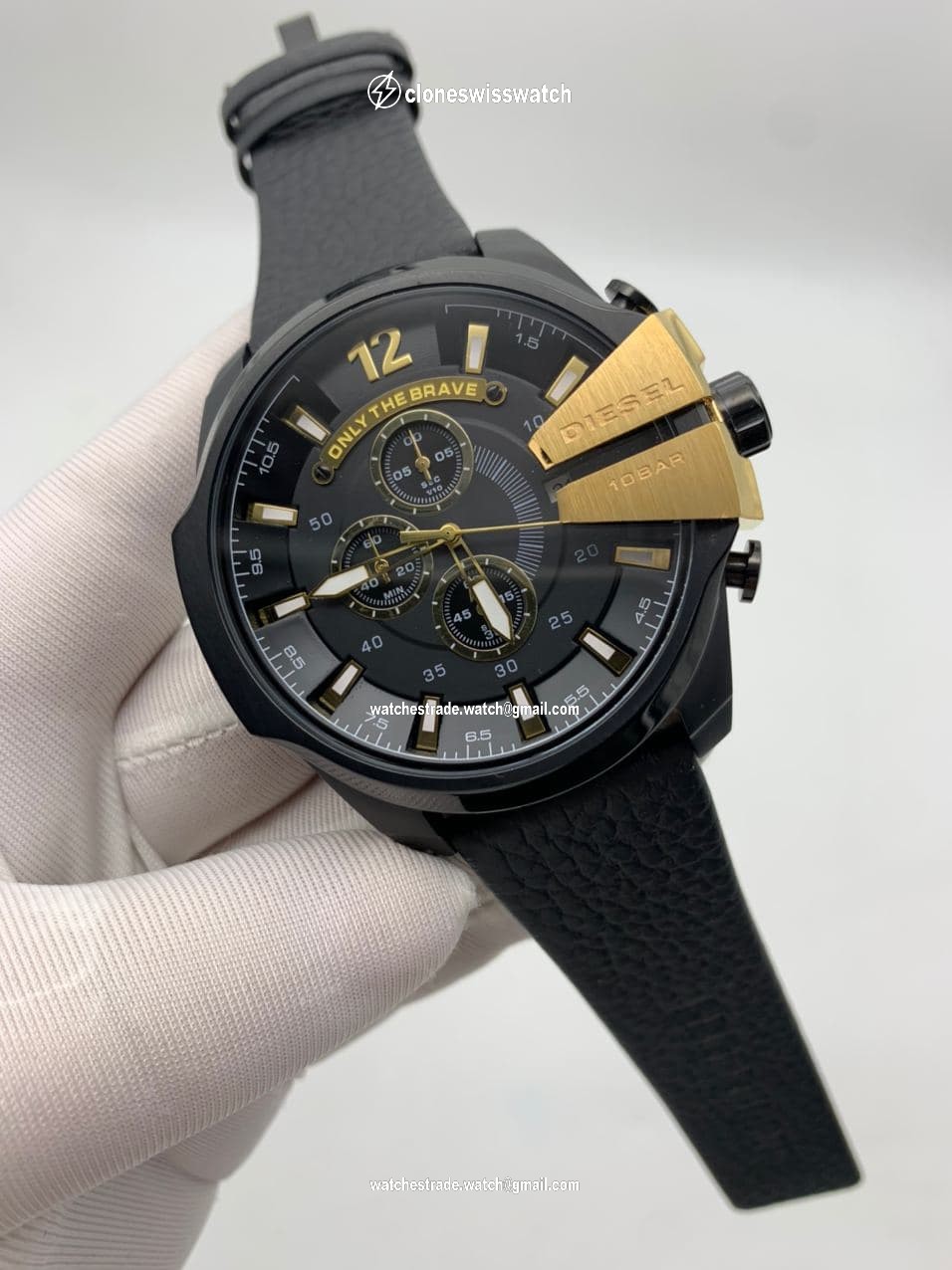 Diesel Full Black Gold Black Dial On Black Leather Strap Diesel Full Black Gold Black Dial On Black Leather Strap