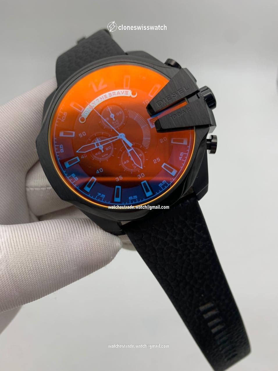 Diesel Full Black On Black Leather Strap Mega Shief §³hameleon Glass Diesel Full Black On Black Leather Strap Mega Shief §³hameleon Glass