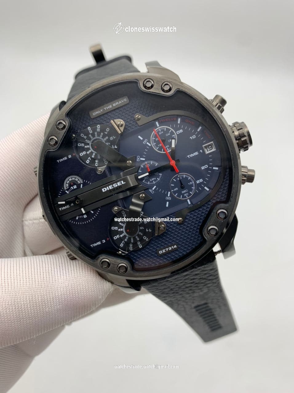 Diesel Full Black Blue Dial Mr Daddy On Black Leather Strap Diesel Full Black Blue Dial Mr Daddy On Black Leather Strap