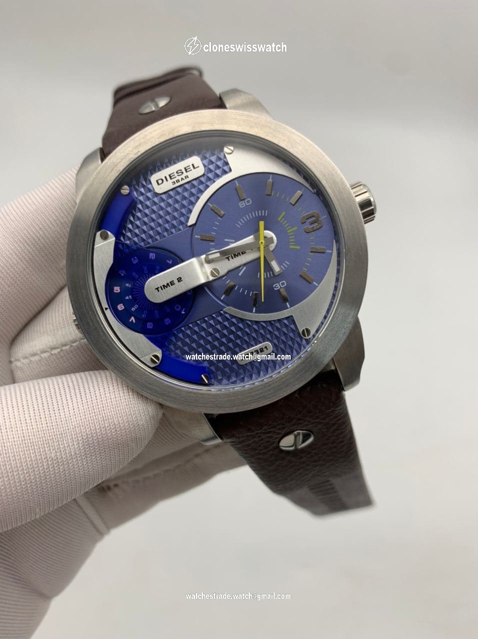 Diesel Grey Case Blue Dial On Brown Leather Strap Diesel Grey Case Blue Dial On Brown Leather Strap