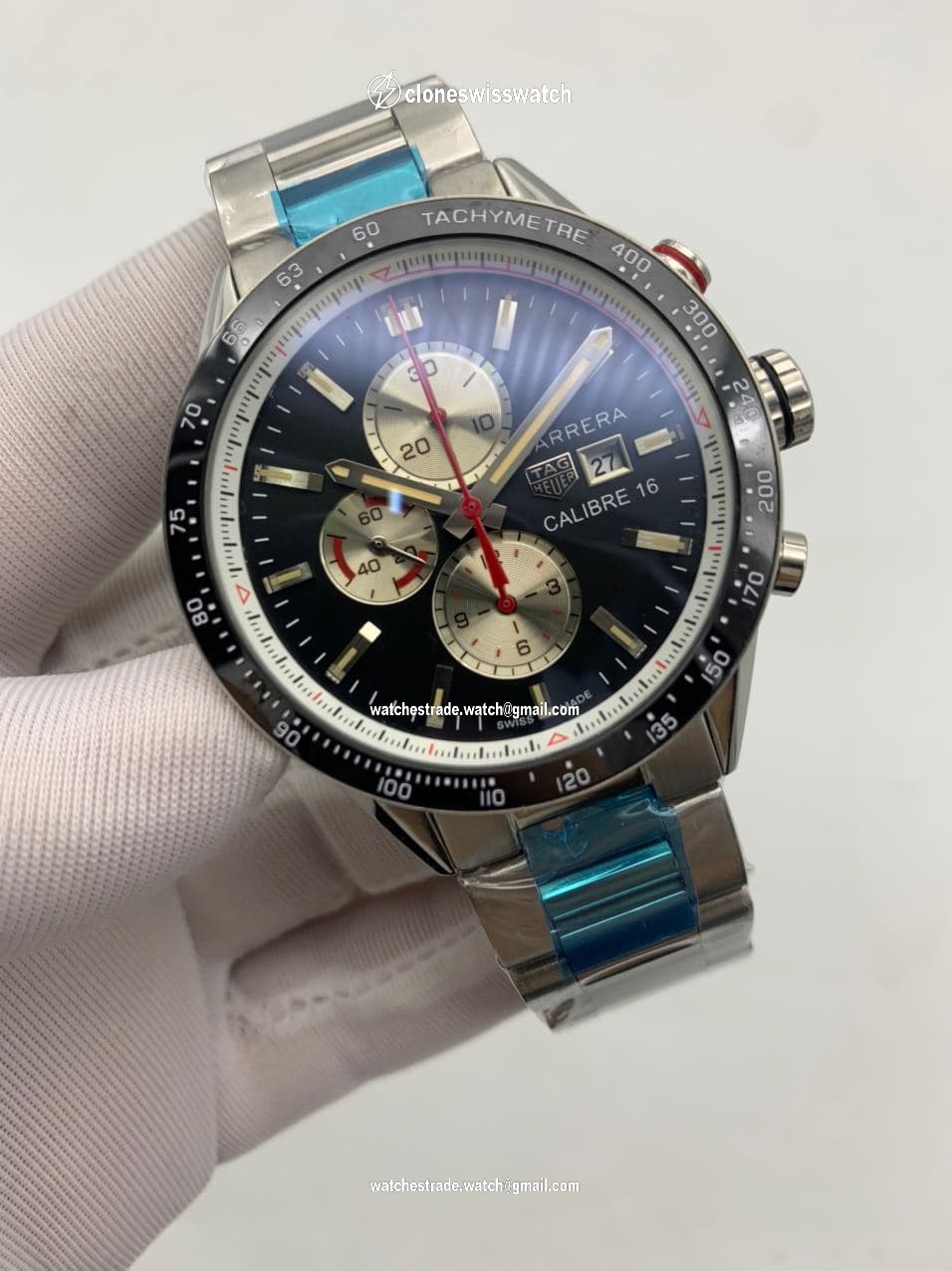 Tag Heuer Black Dial Chrono on SS Strap Tag Heuer Black Dial Chrono on SS Strap