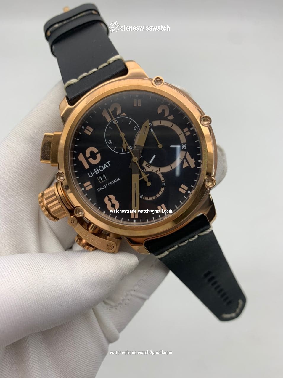 U Boat Gold Case Black Dial on Black Leather Strap U Boat Gold Case Black Dial on Black Leather Strap