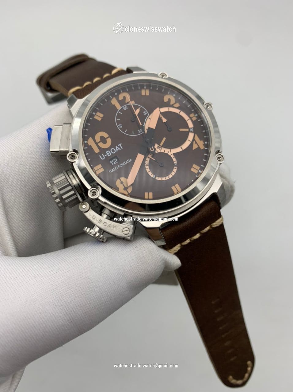 U Boat Silver Case Brown Dial on Brown Leaher Strap U Boat Silver Case Brown Dial on Brown Leaher Strap