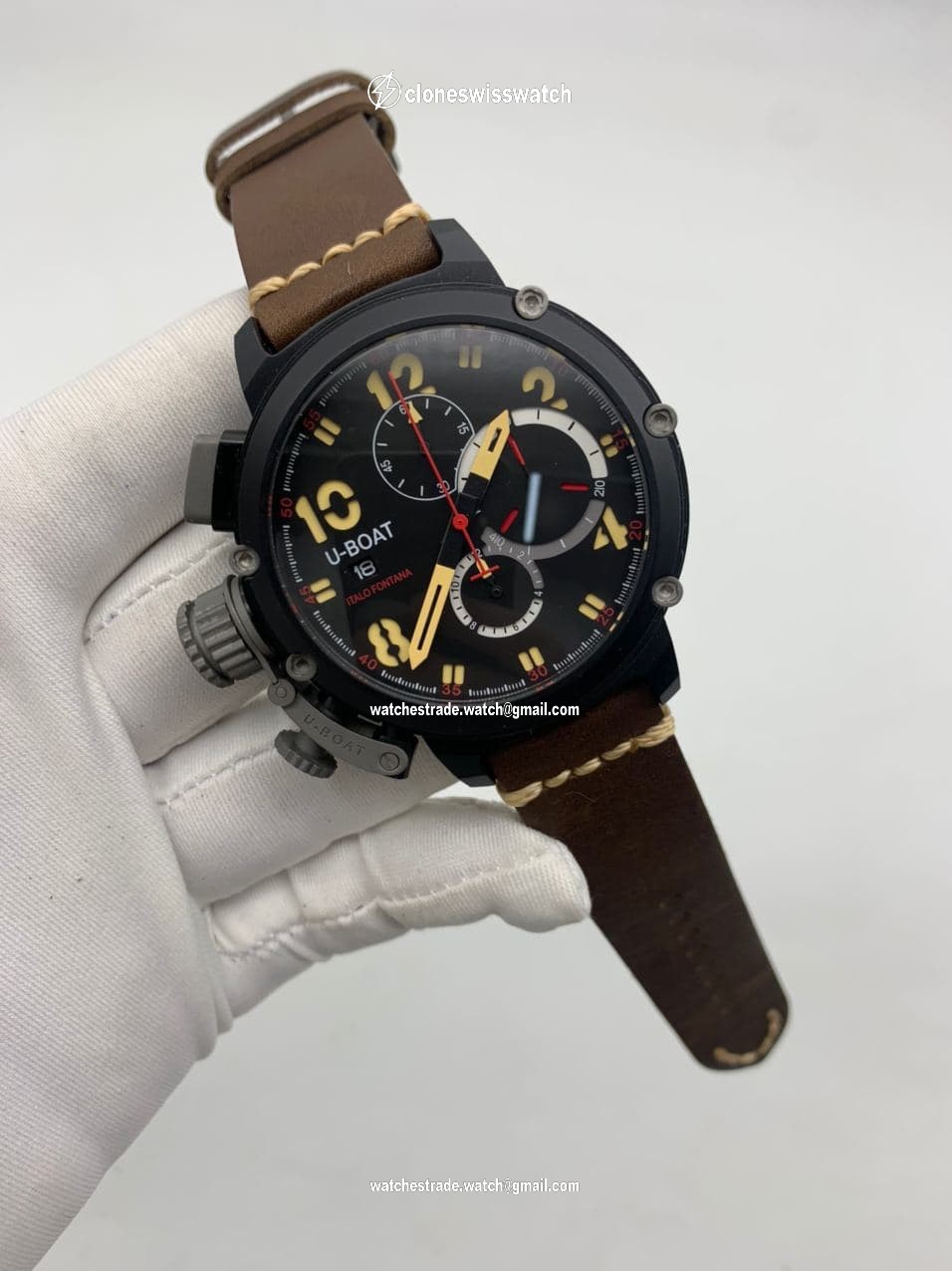 U Boat Black Case Black Dial on Black Leather Strap U Boat Black Case Black Dial on Black Leather Strap