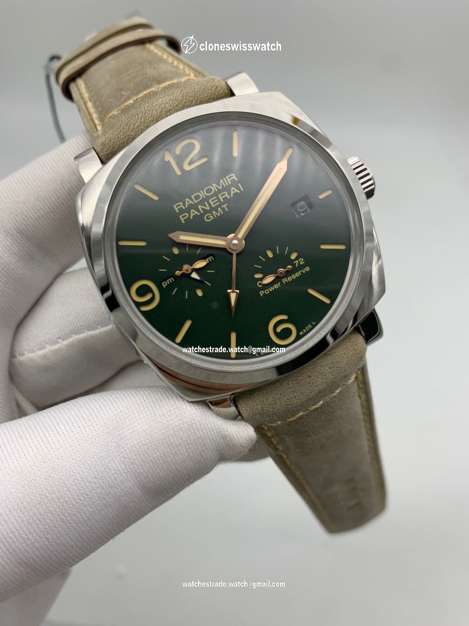 Panerai Radiomir GMT Green Dial on Grey Strap Panerai Radiomir GMT Green Dial on Grey Strap
