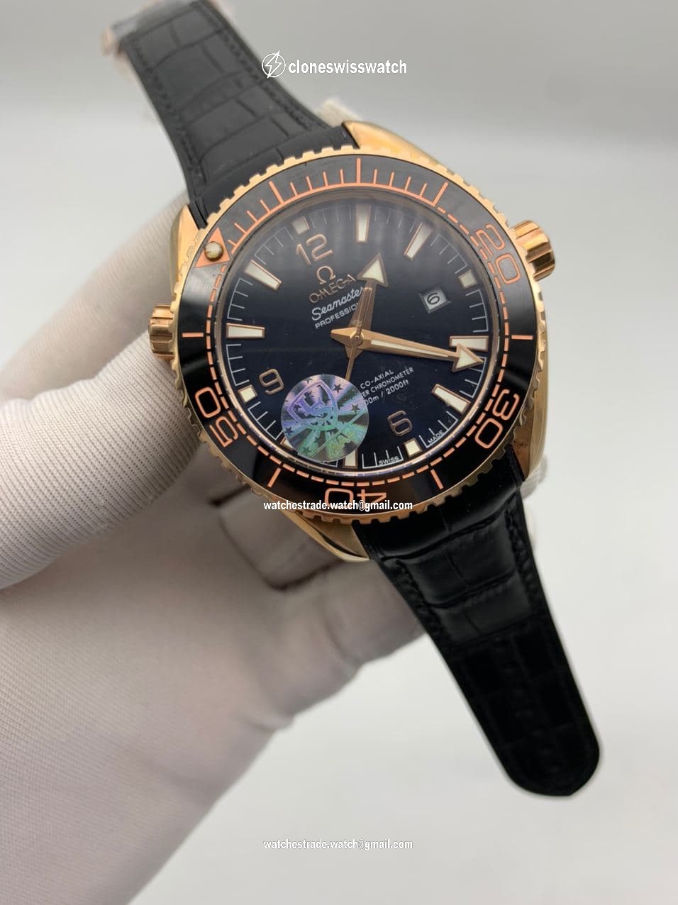 Omega Seamaster Black Dial Gold Case on Black Leather Strap Omega Seamaster Black Dial Gold Case on Black Leather Strap
