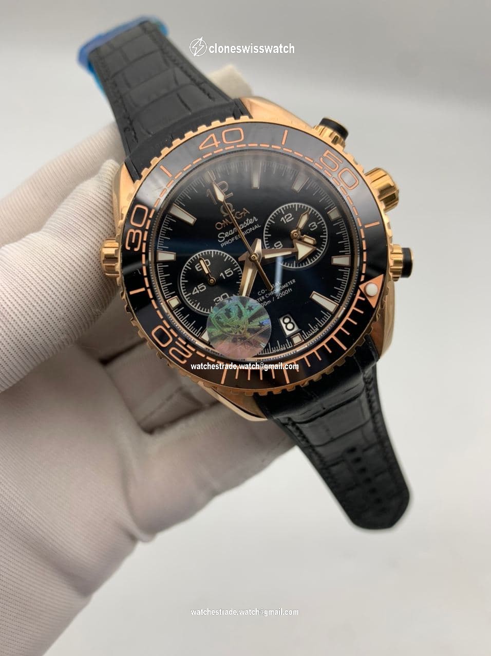 Omega Seamaster Chrono Black Dial Gold Case on Black Leather Strap Omega Seamaster Chrono Black Dial Gold Case on Black Leather Strap