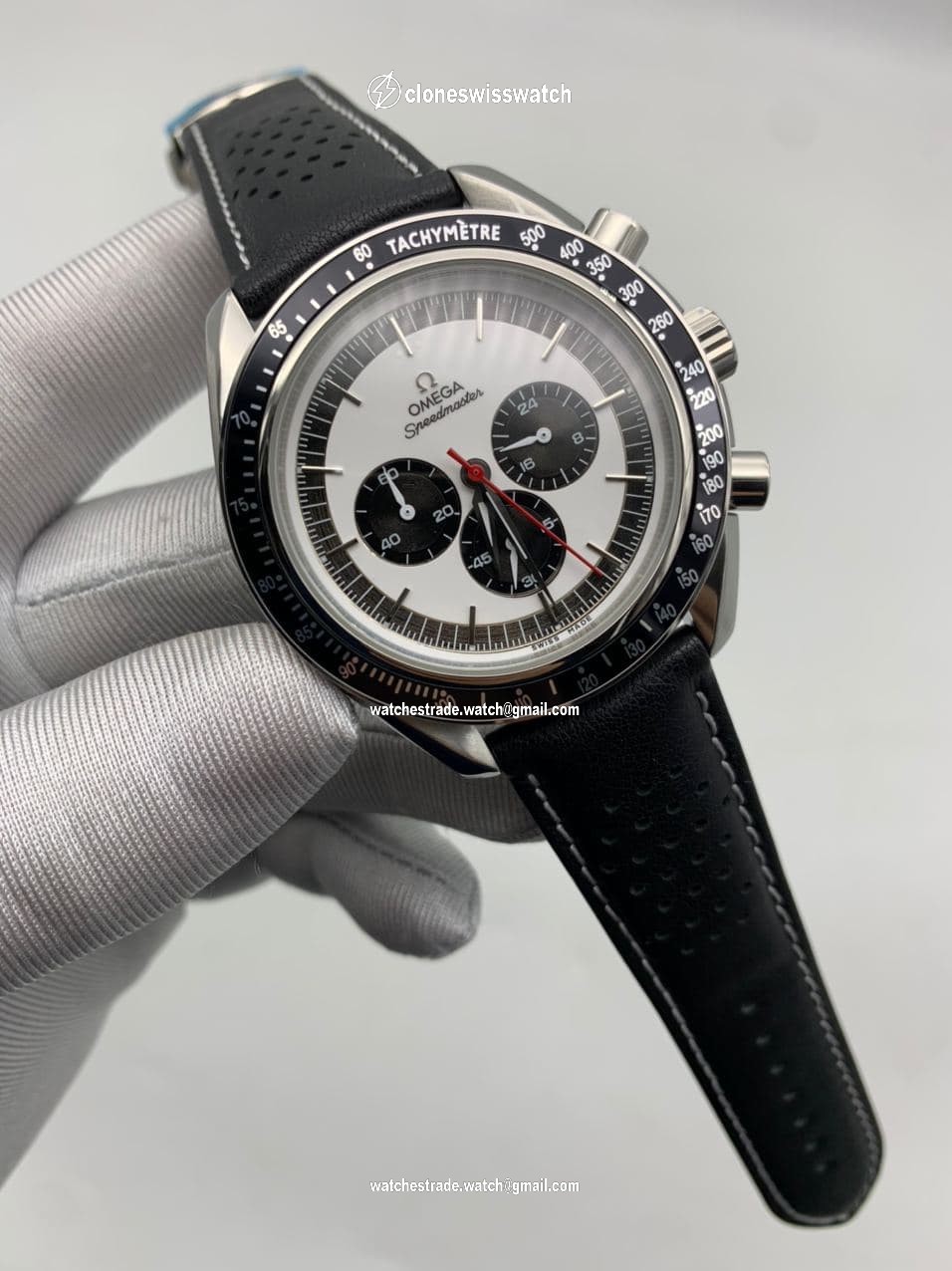 Omega Speedmaster Chrono Black White on Black Leather Strap Omega Speedmaster Chrono Black White on Black Leather Strap