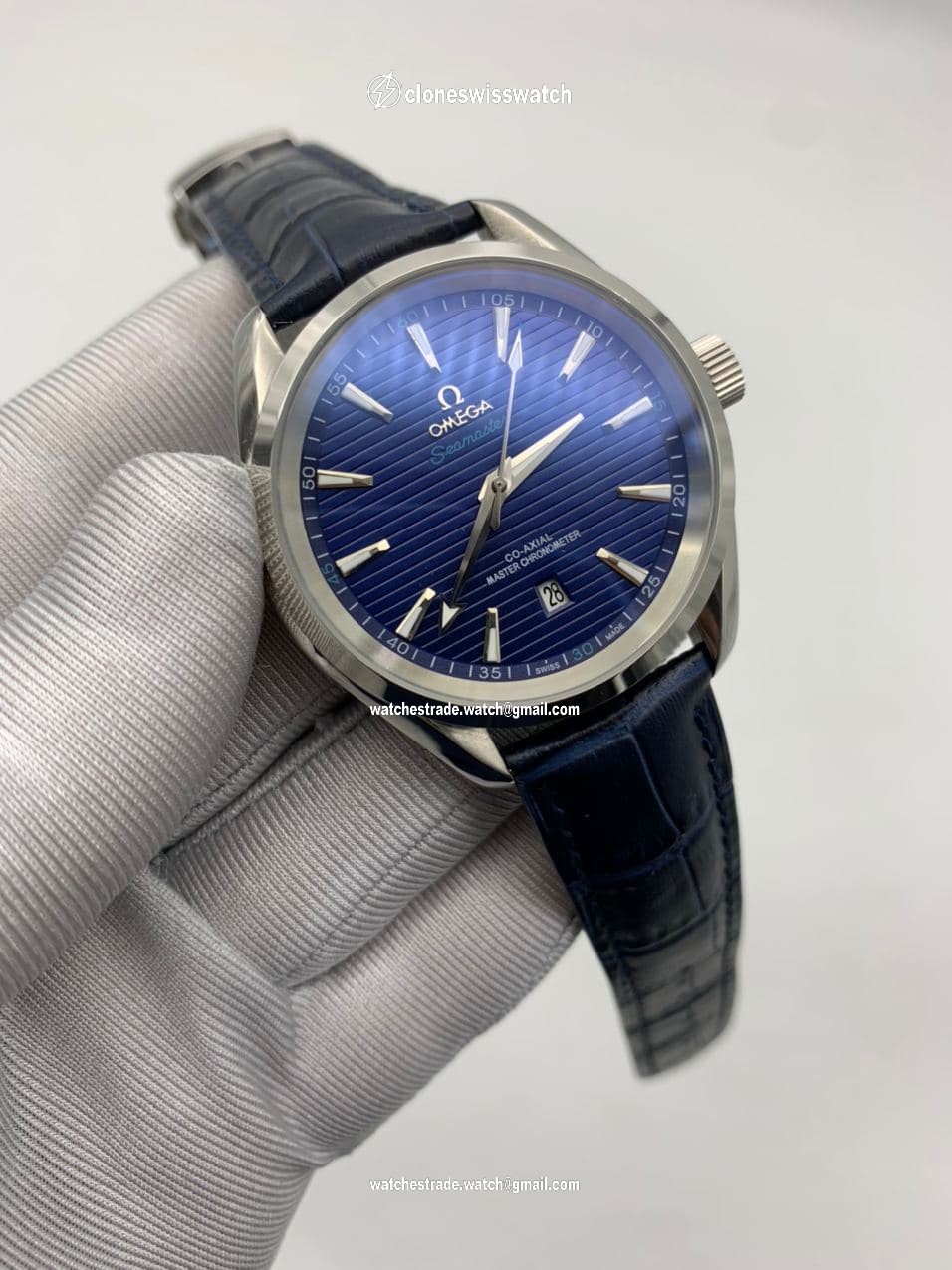 Omega Seamaster Blue Dial on Blue Leather Strap Omega Seamaster Blue Dial on Blue Leather Strap