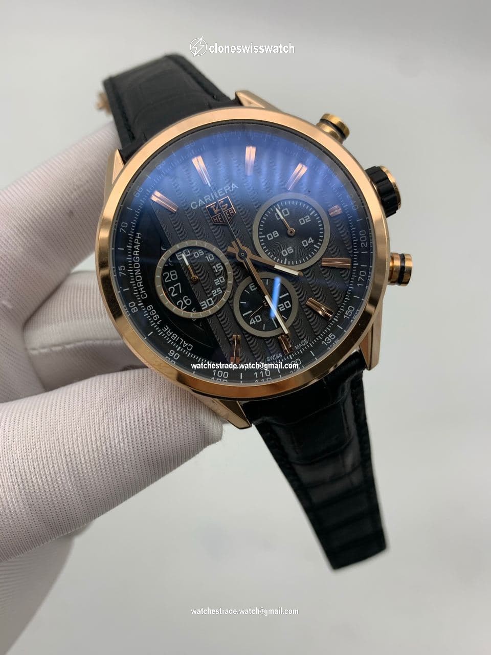Tag Heuer Black Dial Chrono on Black Leather Strap Tag Heuer Black Dial Chrono on Black Leather Strap
