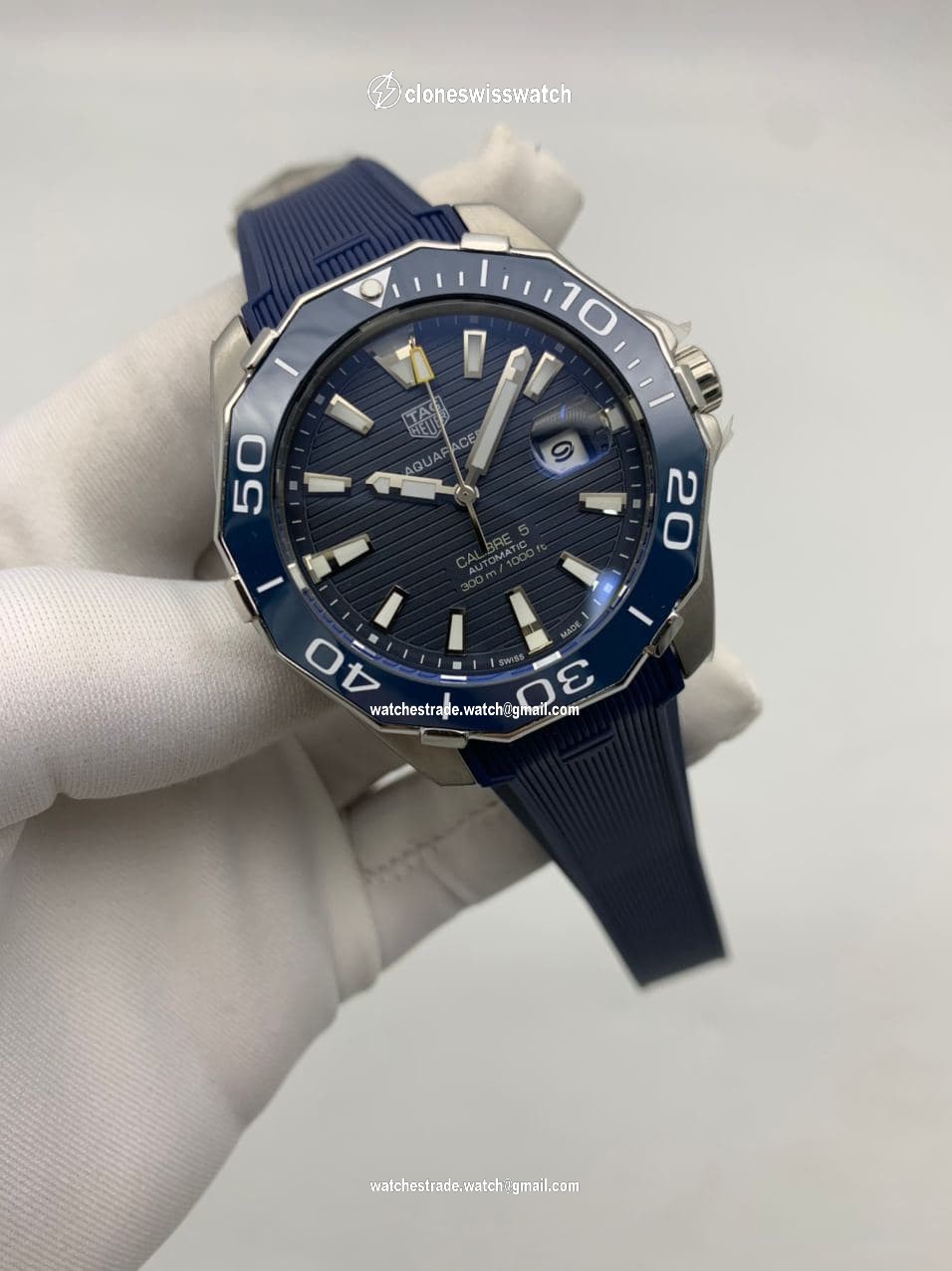 Tag Heuer Blue Dial Chrono on Blue Rubber Strap Tag Heuer Blue Dial Chrono on Blue Rubber Strap