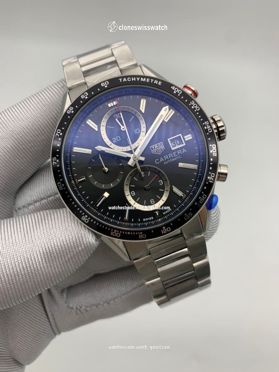 Tag Heuer Black Dial Chrono on SS Strap Tag Heuer Black Dial Chrono on SS Strap