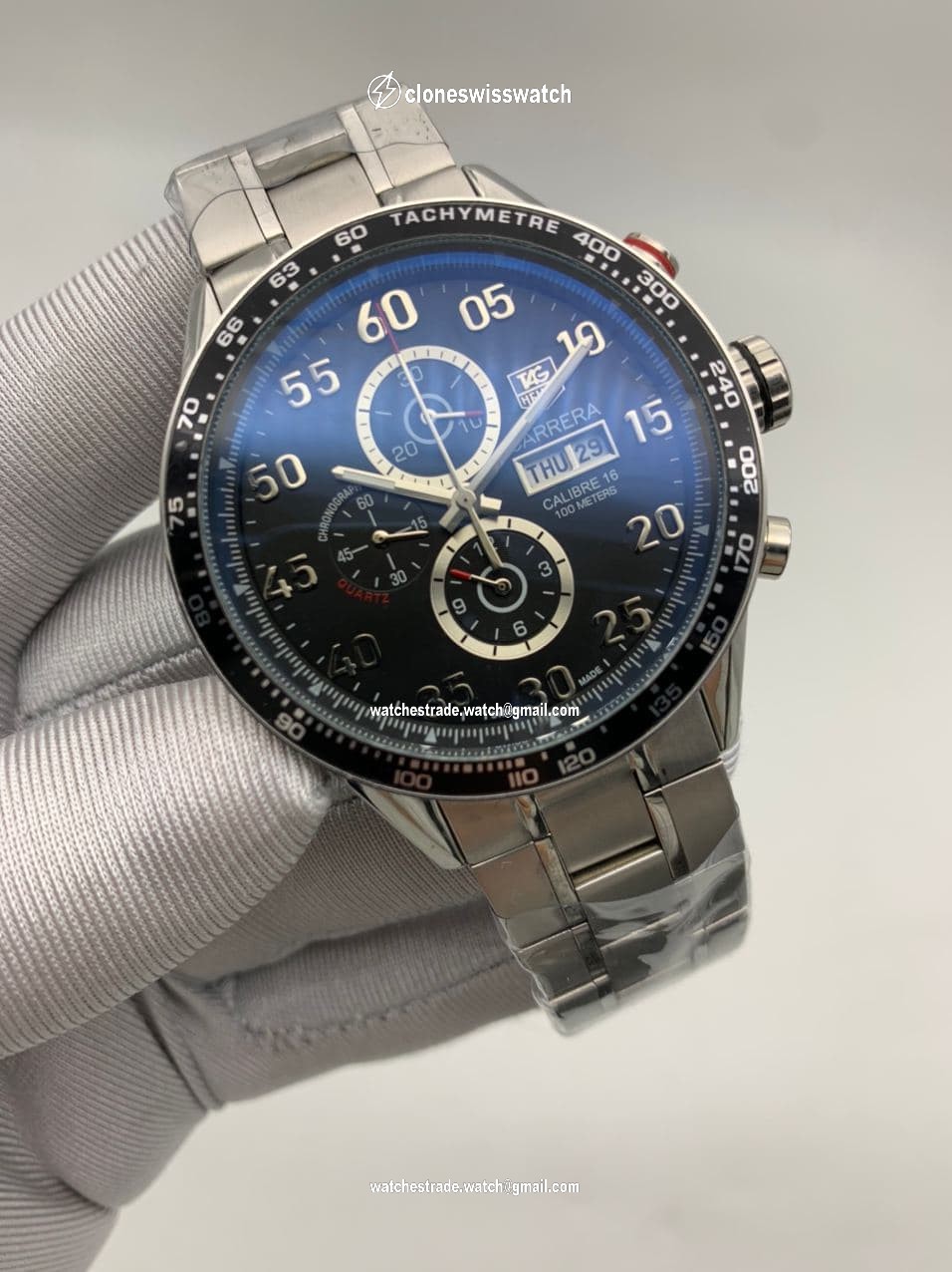 Tag Heuer Black Dial Chrono on SS Strap Carrera Tag Heuer Black Dial Chrono on SS Strap Carrera