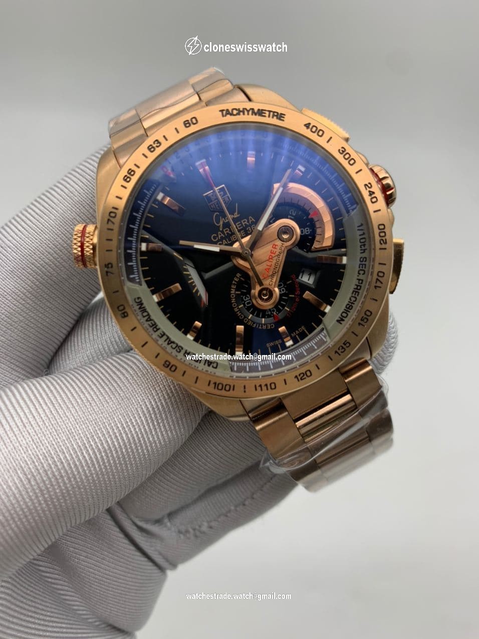 Tag Heuer Black Dial Chrono on Gold Steel Strap Tag Heuer Black Dial Chrono on Gold Steel Strap