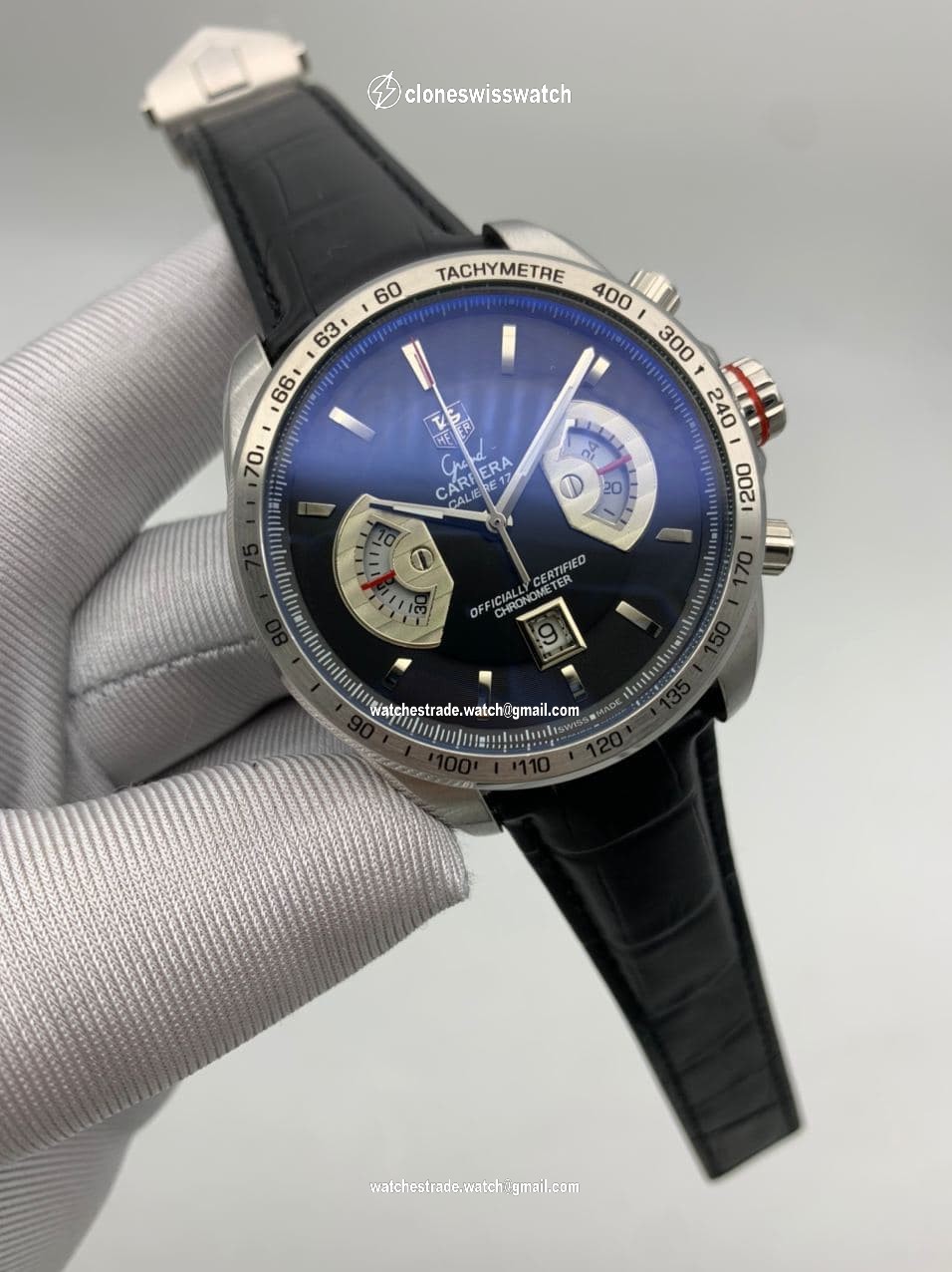 Tag Heuer Black Dial Chrono on Black Leather Strap Tag Heuer Black Dial Chrono on Black Leather Strap
