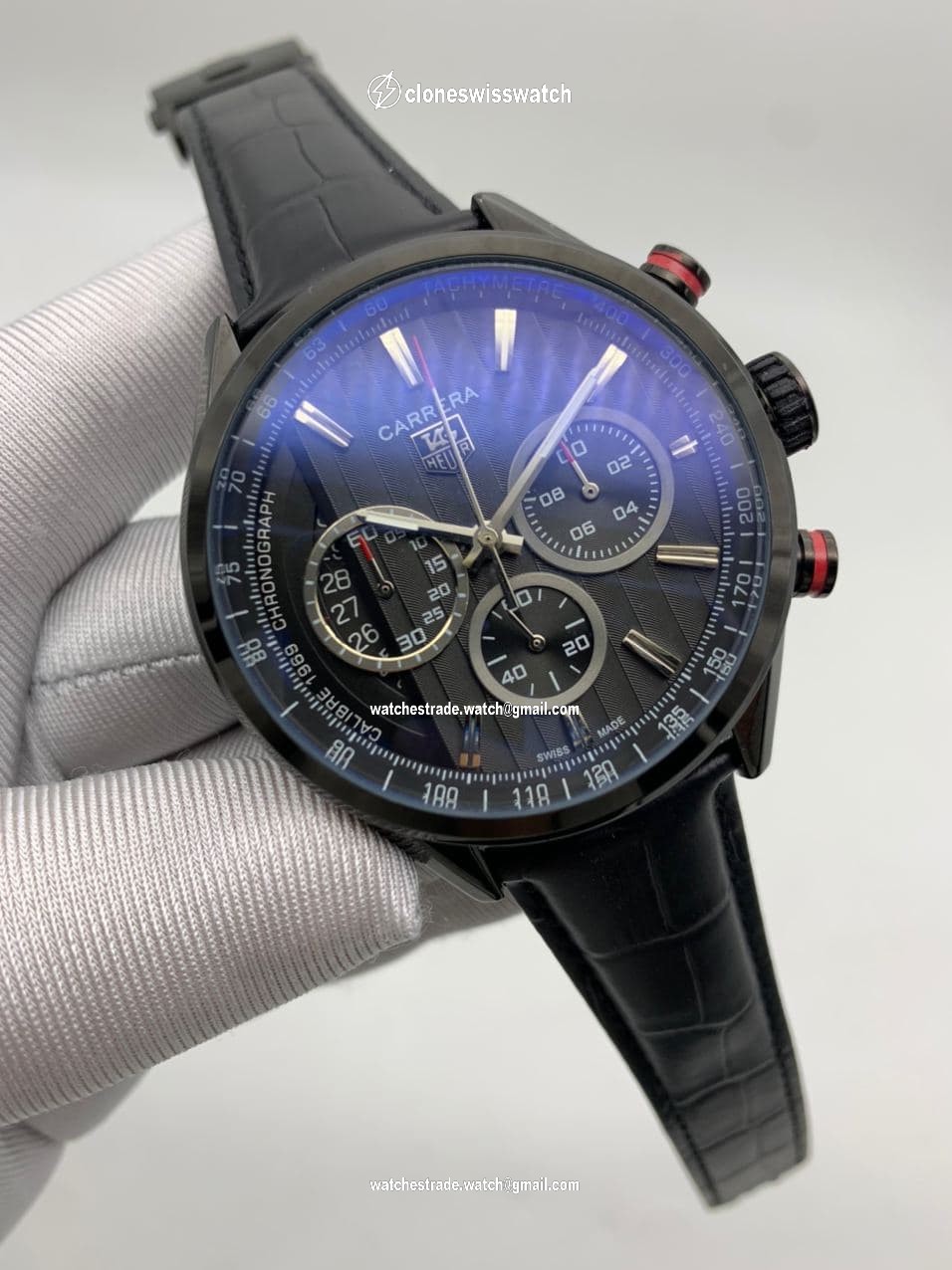 Tag Heuer Black Dial Chrono on Black Leather Strap Tag Heuer Black Dial Chrono on Black Leather Strap