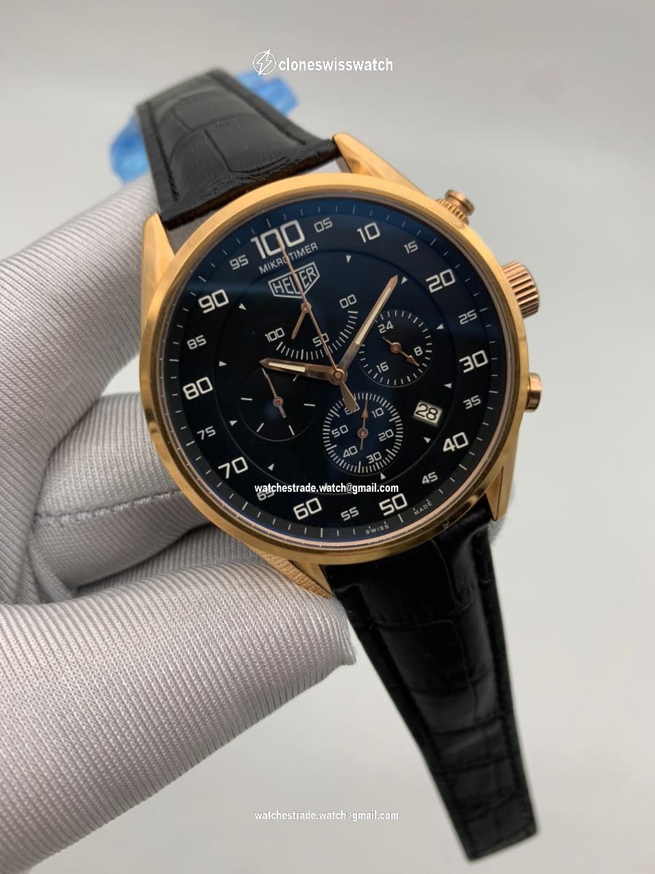 Tag Heuer Black Dial Chrono on Black Leather Strap Tag Heuer Black Dial Chrono on Black Leather Strap