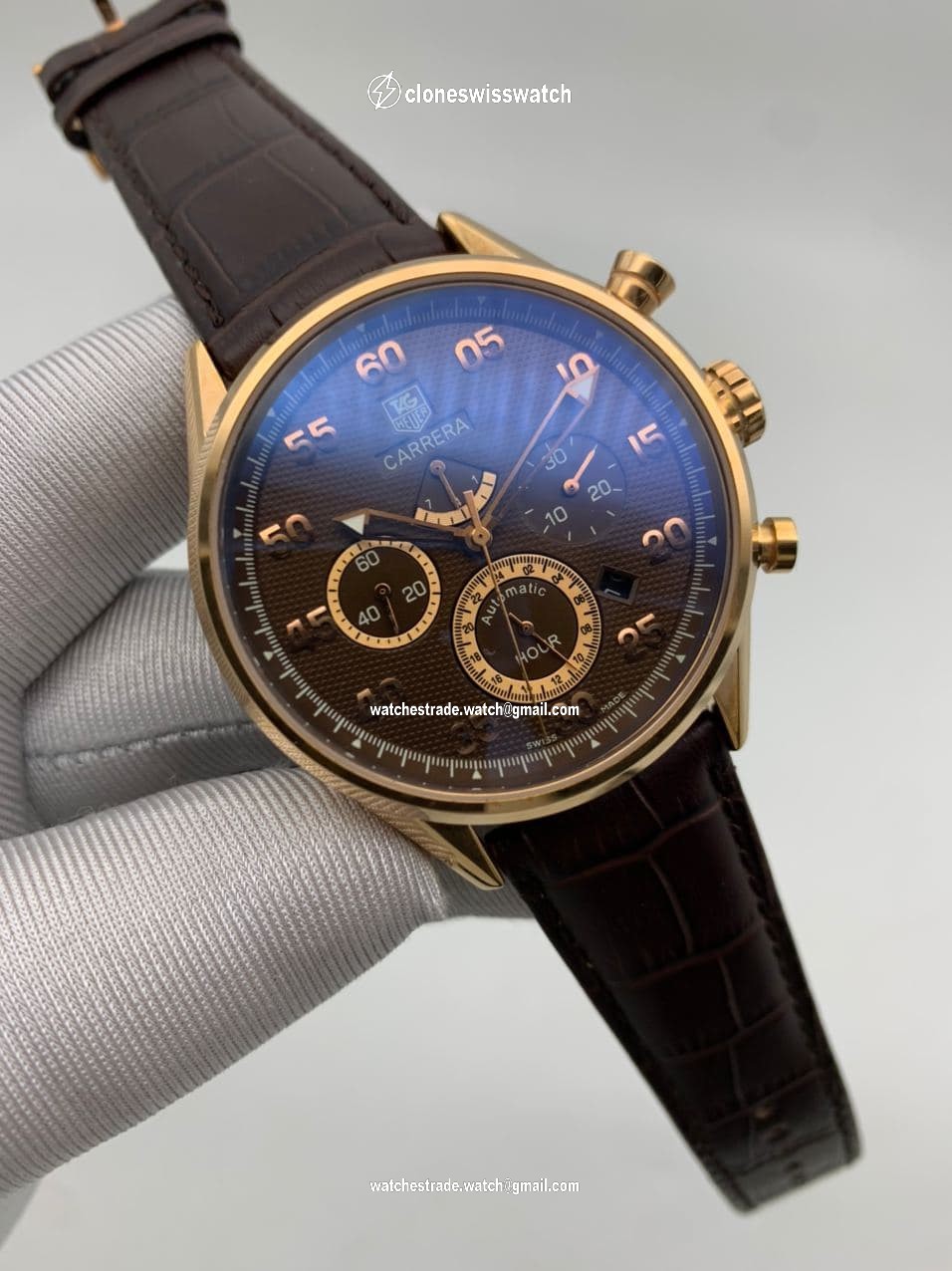 Tag Heuer Brown Gold Dial Chrono on Brown Leather Strap Tag Heuer Brown Gold Dial Chrono on Brown Leather Strap