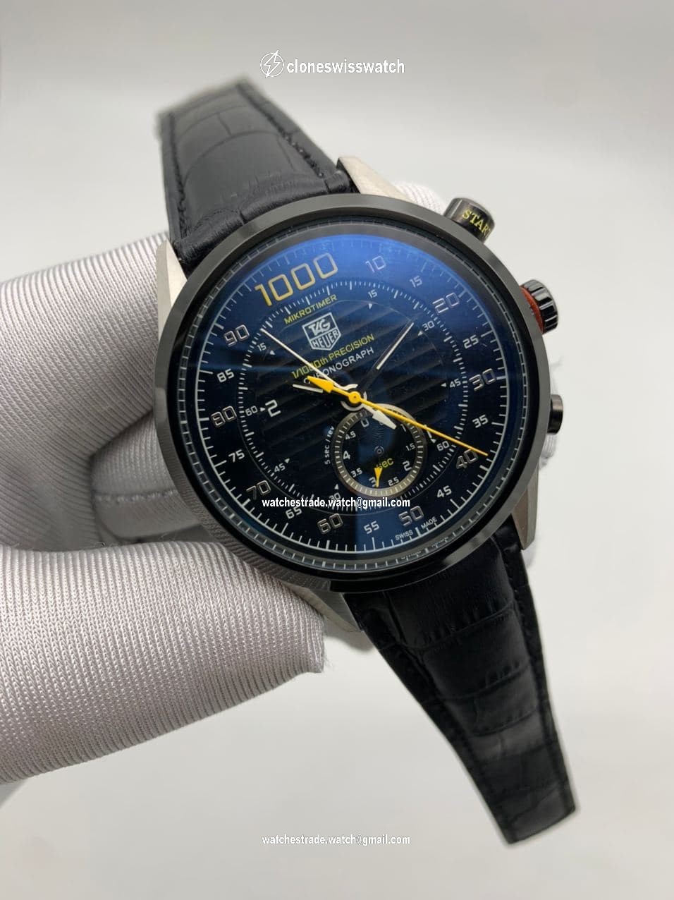 Tag Heuer Black Dial Chrono on Black Leather Strap Tag Heuer Black Dial Chrono on Black Leather Strap