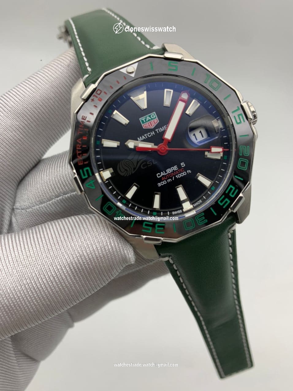 Tag Heuer Black Dial on Green Leather Strap Tag Heuer Black Dial on Green Leather Strap