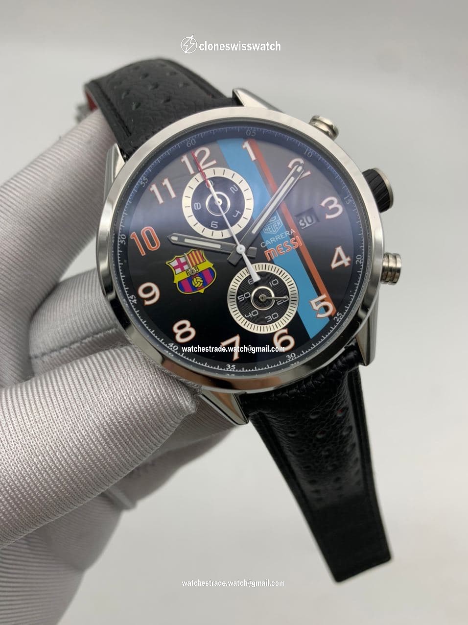 Tag Heuer Messi Carrera Black Dial on Black Leather Strap Tag Heuer Messi Carrera Black Dial on Black Leather Strap