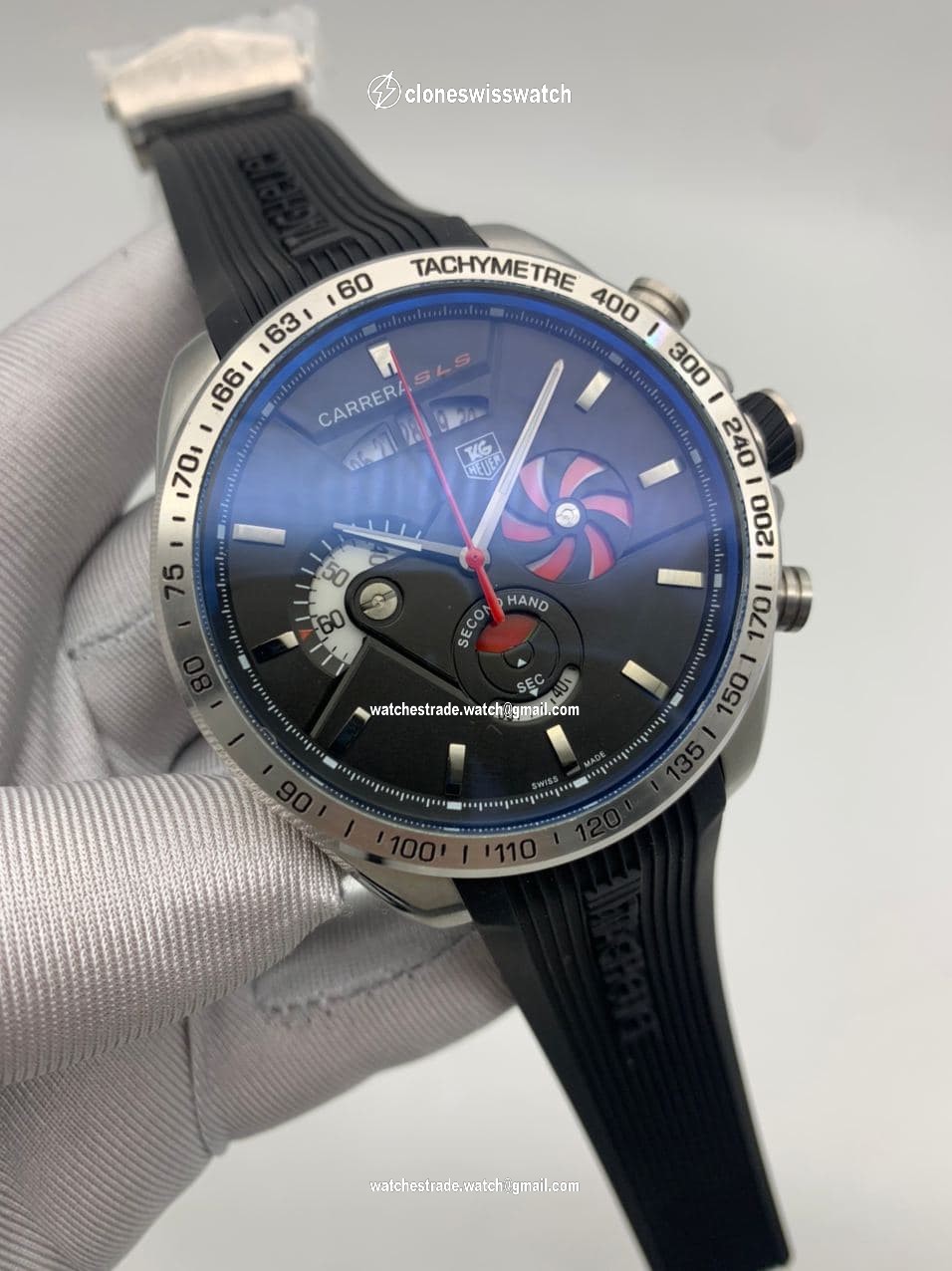 Tag Heuer SLS Black Dial Chrono on Black Rubber Strap Tag Heuer SLS Black Dial Chrono on Black Rubber Strap