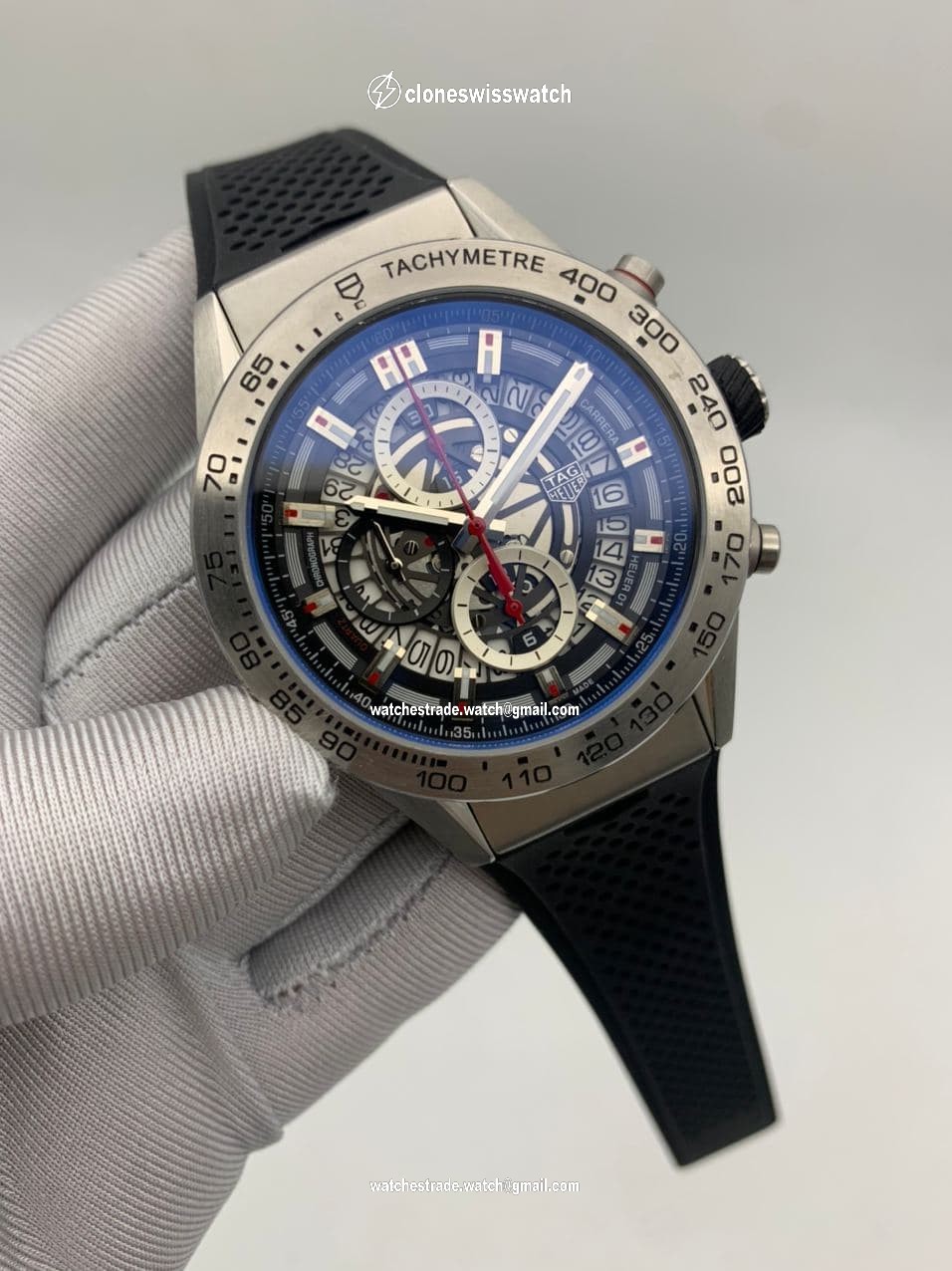 Tag Heuer Silver Case Skeleton on Black Rubber Strap Tag Heuer Silver Case Skeleton on Black Rubber Strap