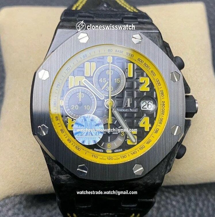 Royal Oak Offshore Bumble Bee Forged Carbon 1:1 JF Best Edition on Leather Strap A7750 V2 w/ Cyclops and DW Mod Royal Oak Offshore Bumble Bee Forged Carbon 1:1 JF Best Edition on Leather Strap A7750 V2 w/ Cyclops and DW Mod