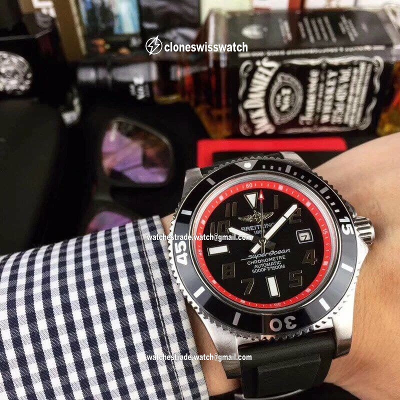 Breitling Superocean Black Red Dial on Black Rubber Strap Breitling Superocean Black Red Dial on Black Rubber Strap