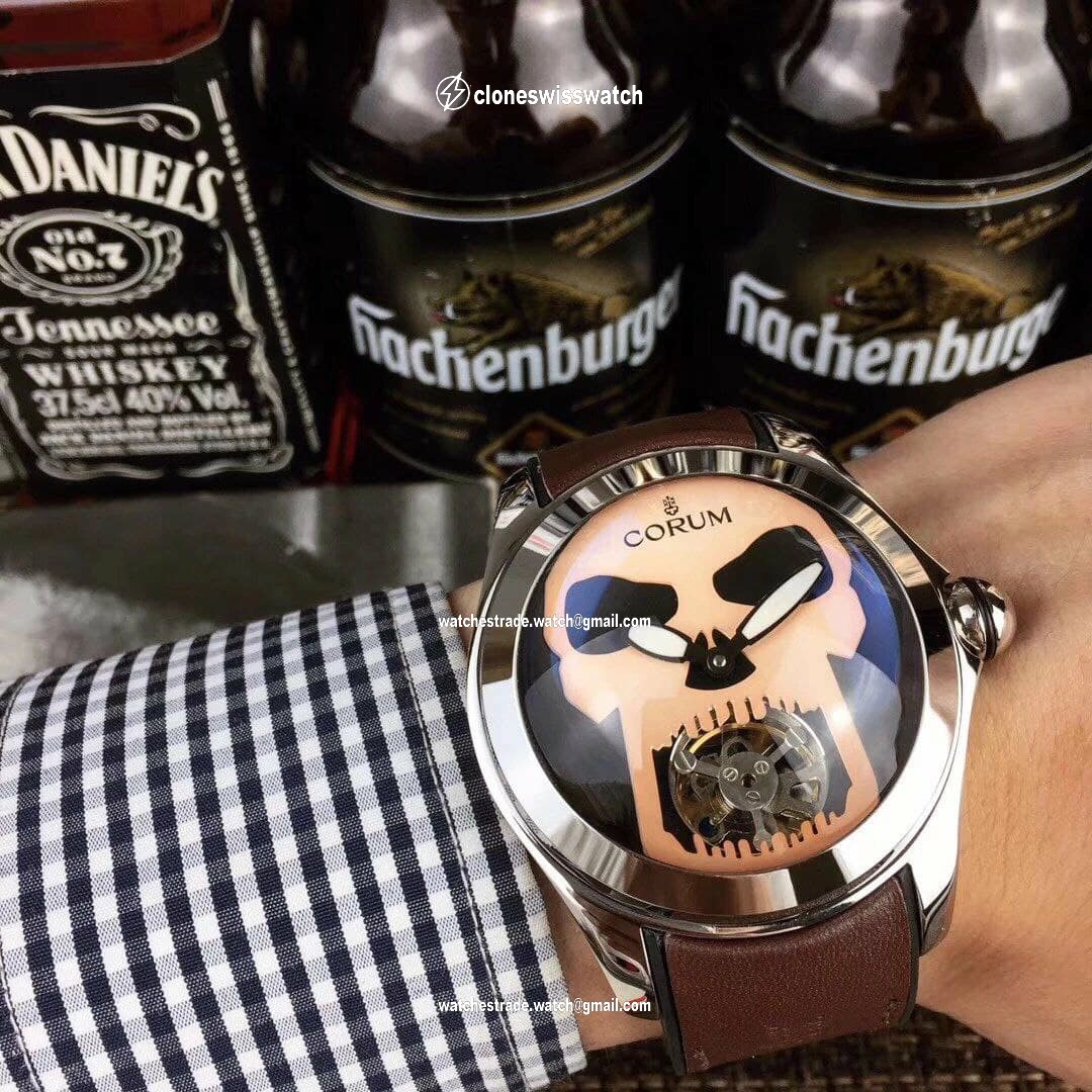 Corum Babble Case Silver Skull on Black Leather Strap Corum Babble Case Silver Skull on Black Leather Strap