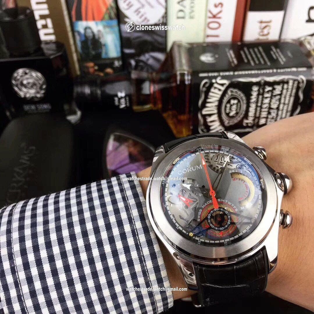 Coru Babble Case Black Skeleton on Black Leather Strap Coru Babble Case Black Skeleton on Black Leather Strap