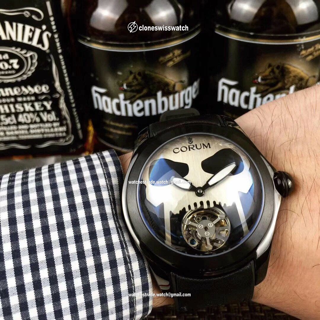 Coru Babble Case Black Skull on Black Leather Strap Coru Babble Case Black Skull on Black Leather Strap