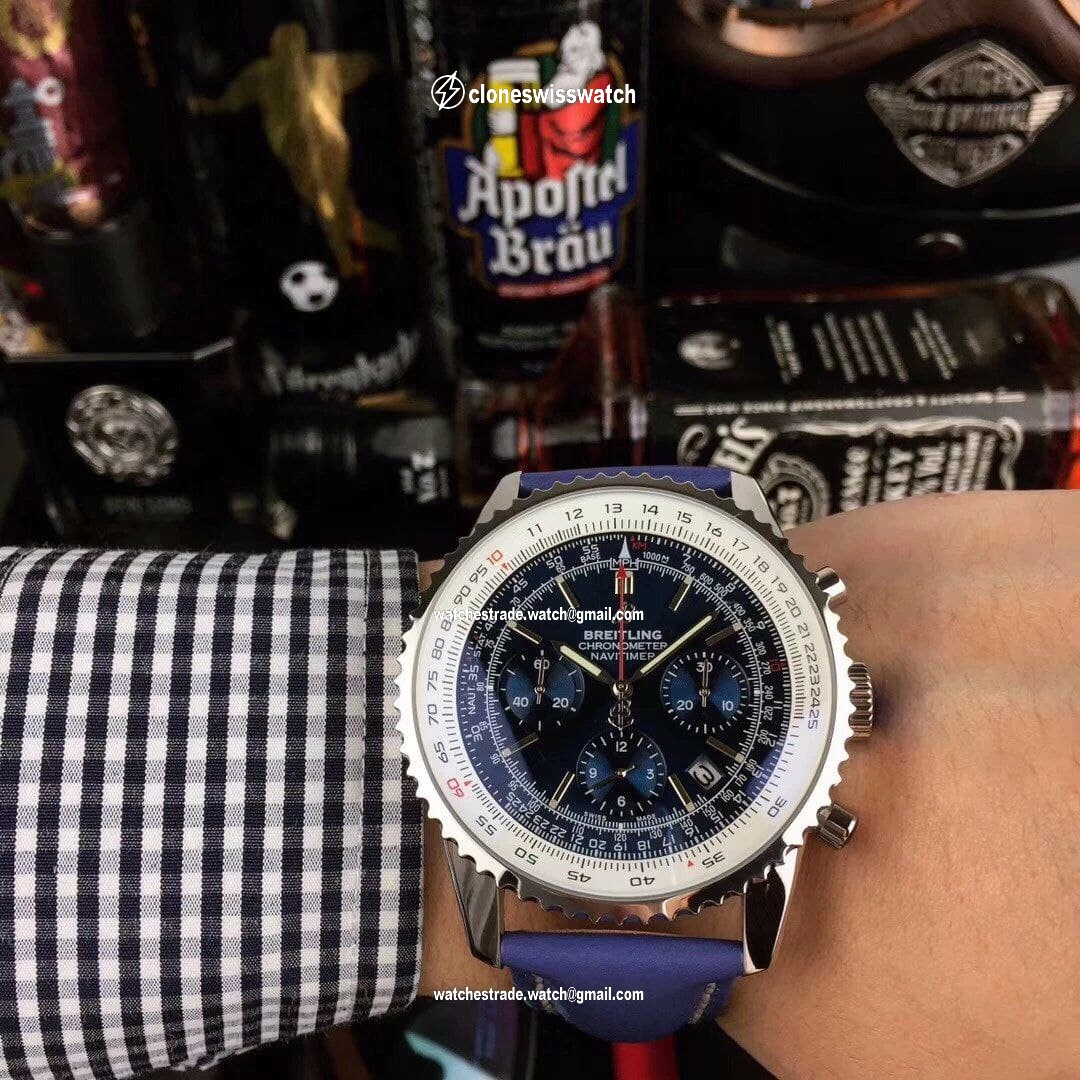 Breitling Navitimer Black Blue Dial on Black Leather Strap Breitling Navitimer Black Blue Dial on Black Leather Strap