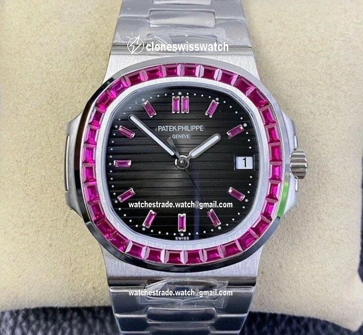 Nautilus Jumbo 5711 PF 1:1 Best Edition Black Textured Dial Diamonds Bezel on SS Bracelet A324 Nautilus Jumbo 5711 PF 1:1 Best Edition Black Textured Dial Diamonds Bezel on SS Bracelet A324